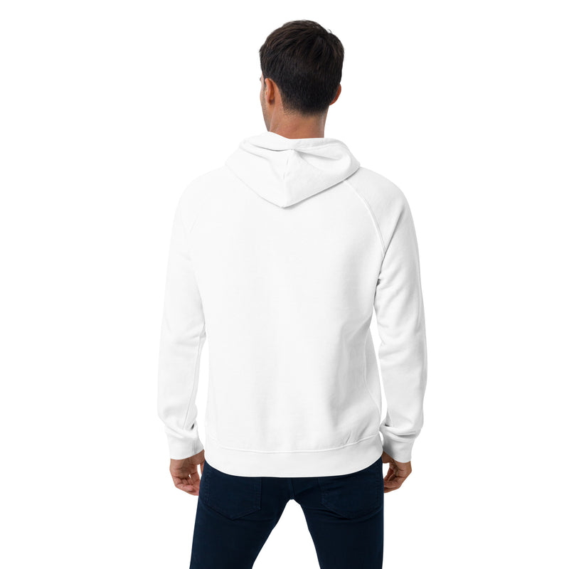 Unisex Eco Raglan Hoodie with White Design