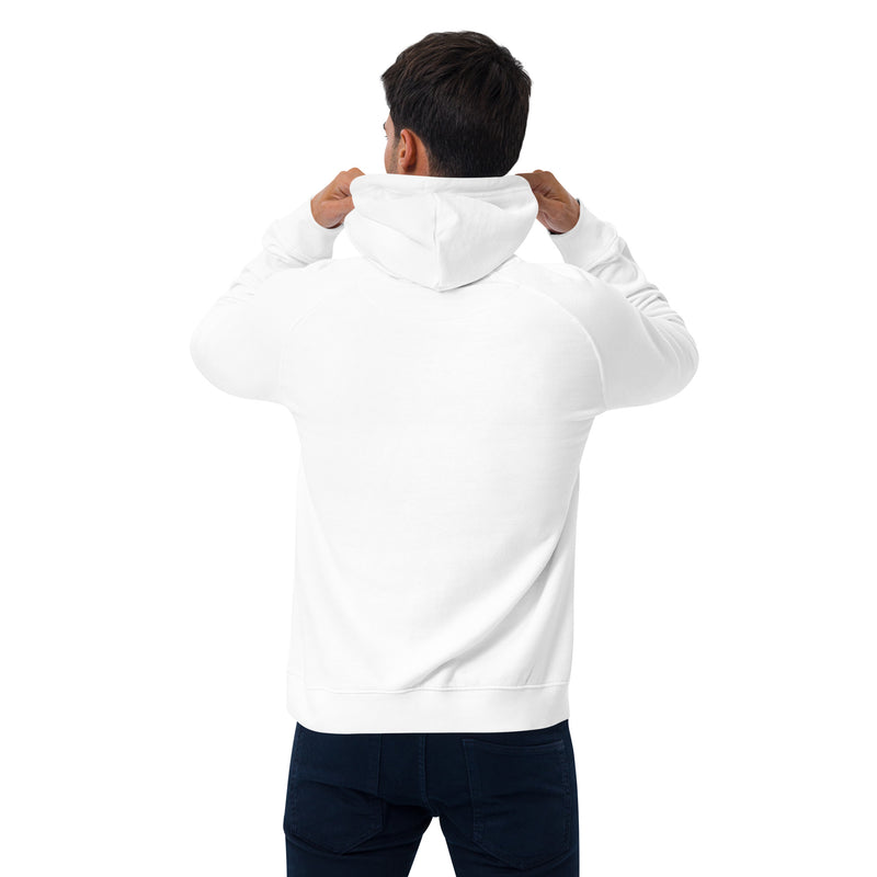 Unisex Eco Raglan Hoodie with White Design